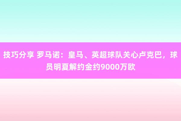 技巧分享 罗马诺：皇马、英超球队关心卢克巴，球员明夏解约金约9000万欧