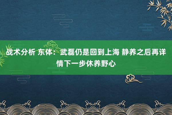 战术分析 东体：武磊仍是回到上海 静养之后再详情下一步休养野心