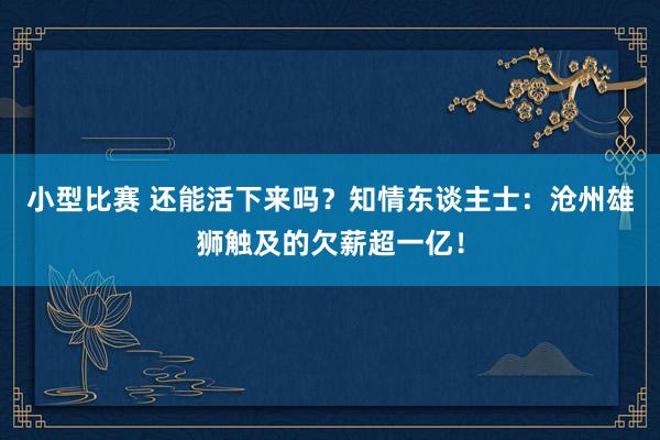 小型比赛 还能活下来吗？知情东谈主士：沧州雄狮触及的欠薪超一亿！