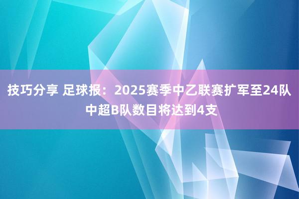 技巧分享 足球报：2025赛季中乙联赛扩军至24队 中超B队数目将达到4支