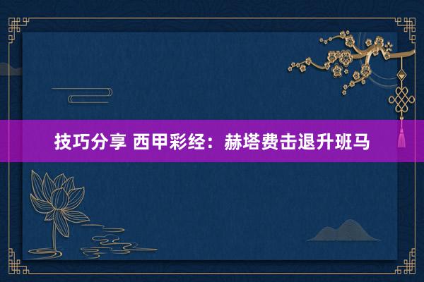 技巧分享 西甲彩经：赫塔费击退升班马