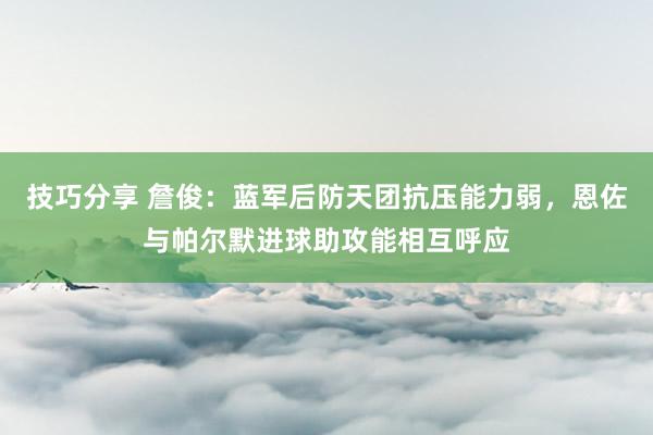 技巧分享 詹俊：蓝军后防天团抗压能力弱，恩佐与帕尔默进球助攻能相互呼应